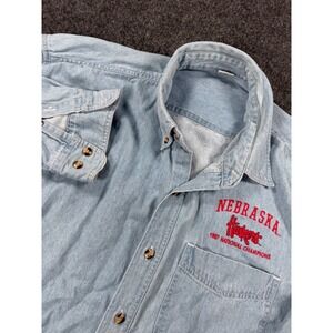 Vintage Nebraska Huskers 1997 National Champions Denim Button Up Shirt Men's M